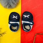 Load image into Gallery viewer, Navy Blue Ribbon Soft Fleece Newborn Girls Shoes | GS1001A