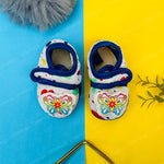 Load image into Gallery viewer, Blue And White Butterfly Fleece Newborn Girls Shoes | GS1001C