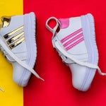 Load image into Gallery viewer, White And Golden Lining Boys And Girls Imported Sneakers | BGS