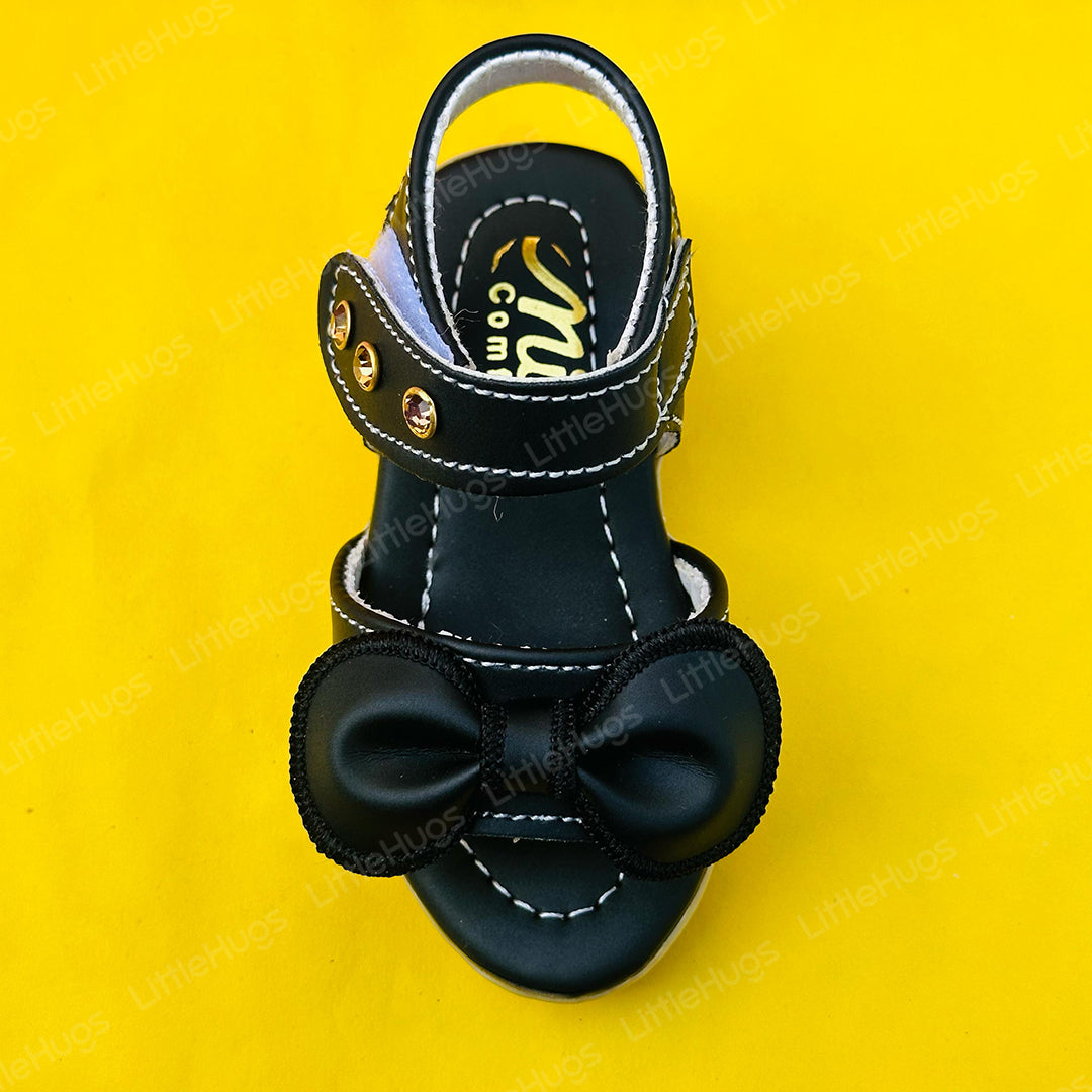 Black Bowknot with Stripes Baby Girl Fancy Sandals