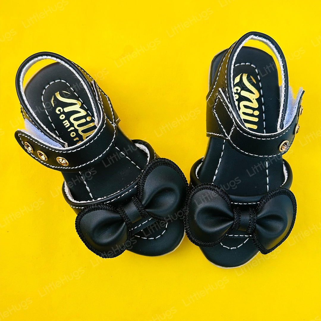Black Bowknot with Stripes Baby Girl Fancy Sandals