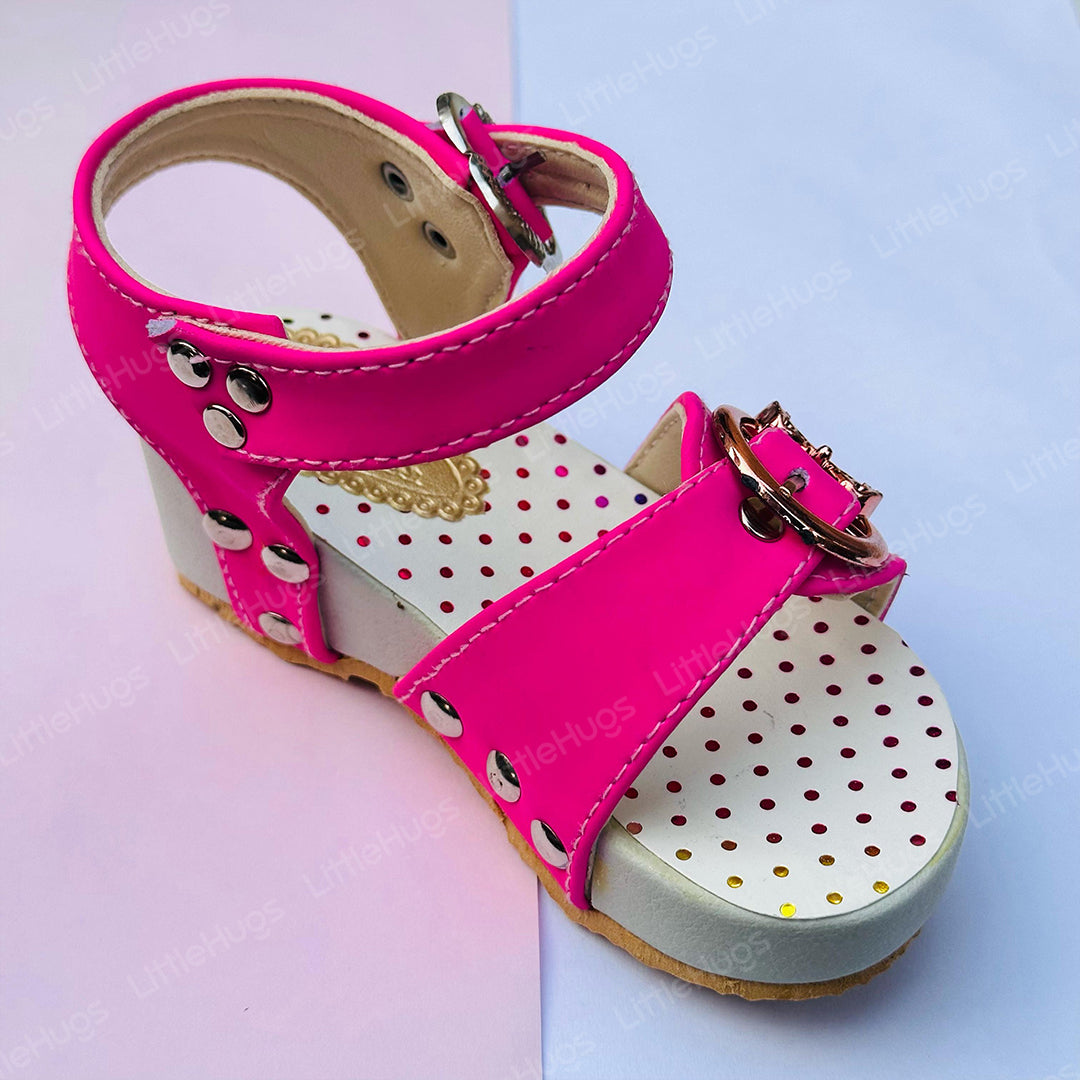 White and Shocking Pink Fancy Sandals For Girls