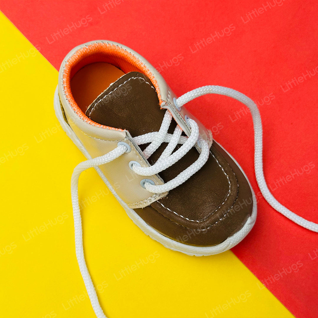 Brown And Cream Shoes With White Lases Boys Shoes | BS2000A