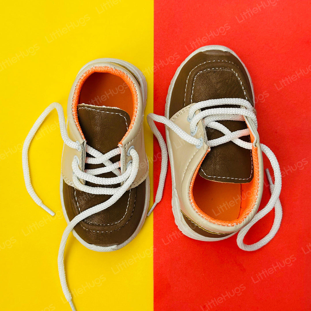 Brown And Cream Shoes With White Lases Boys Shoes | BS2000A