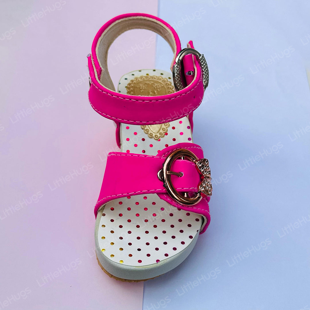 White and Shocking Pink Fancy Sandals For Girls