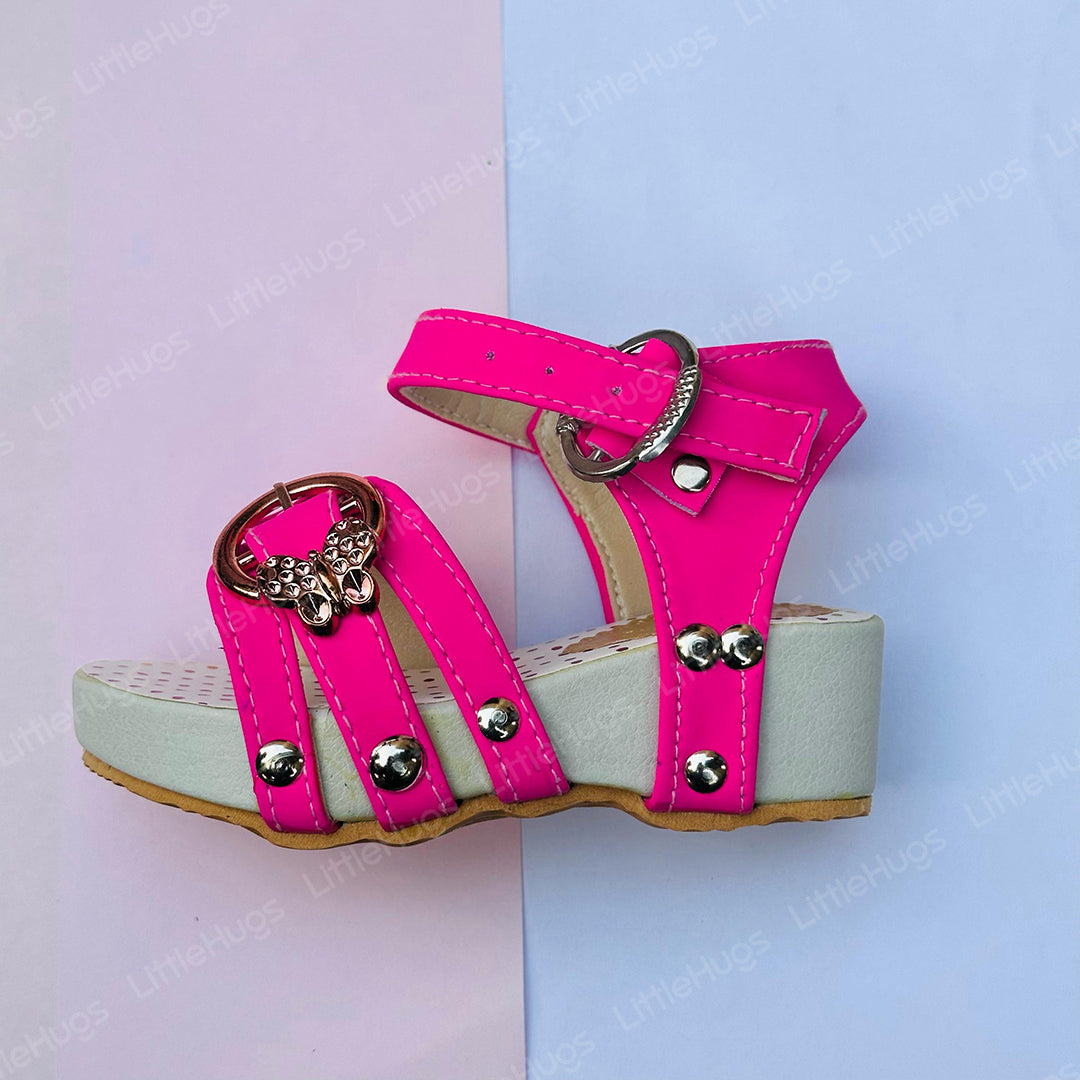White and Shocking Pink Fancy Sandals For Girls