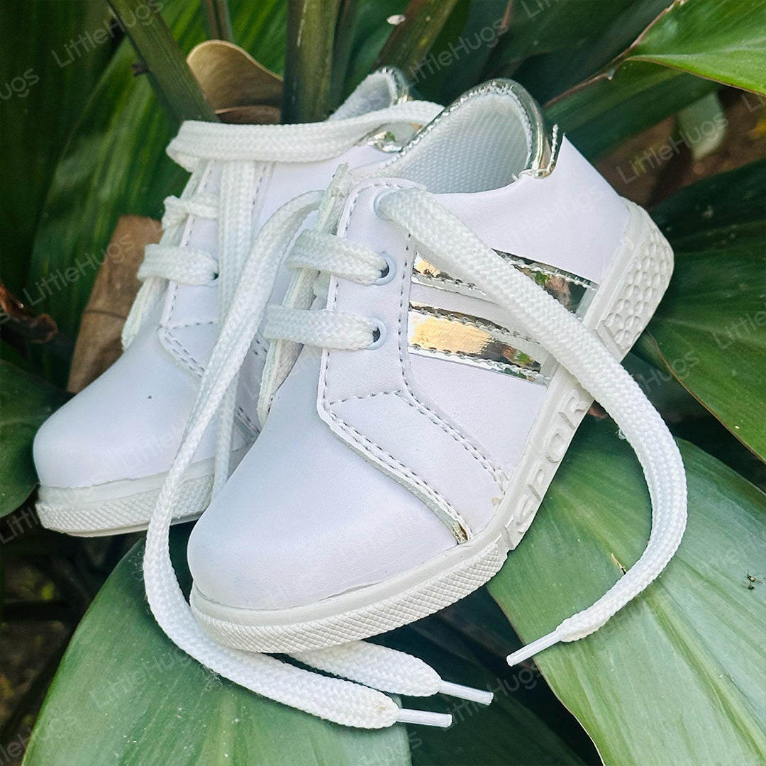 White and Silver Lining Imported Sneakers for Boys and Girls