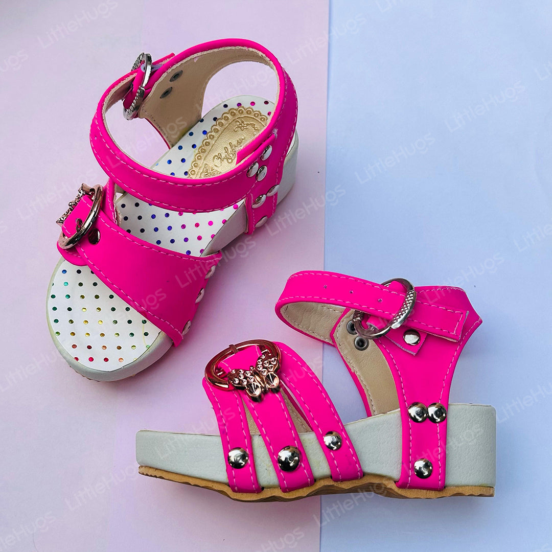 White and Shocking Pink Fancy Sandals For Girls
