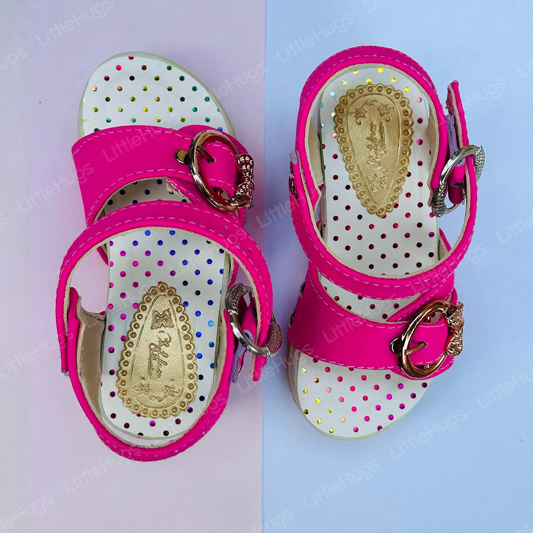 White and Shocking Pink Fancy Sandals For Girls