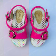 White and Shocking Pink Fancy Sandals For Girls