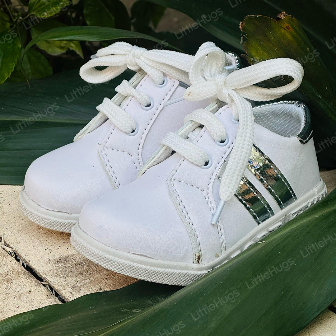 White and Silver Lining Imported Sneakers for Boys and Girls
