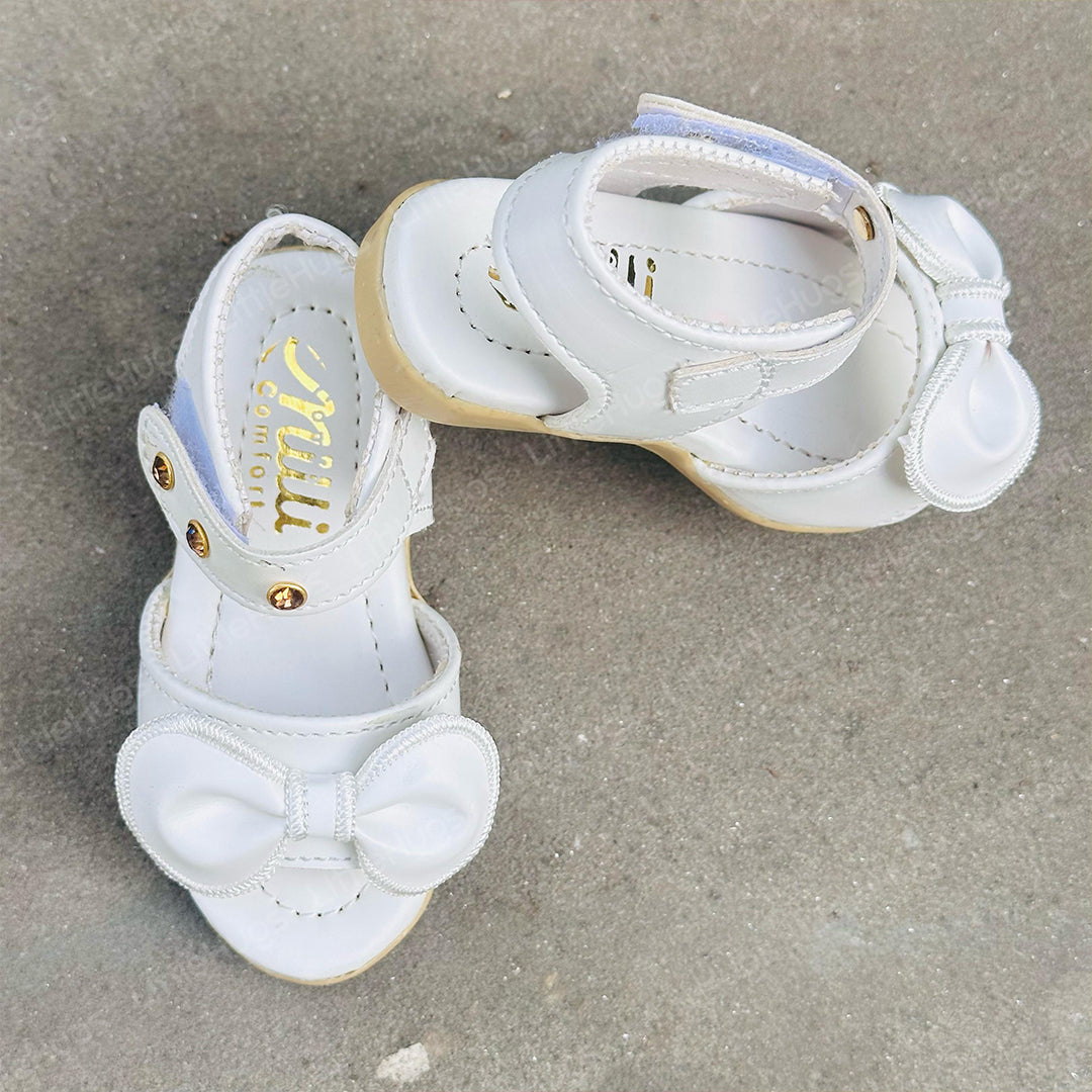 White Bowknot with Stripes Baby Girl Fancy Sandals