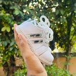 Load image into Gallery viewer, White and Silver Lining Imported Sneakers for Boys and Girls
