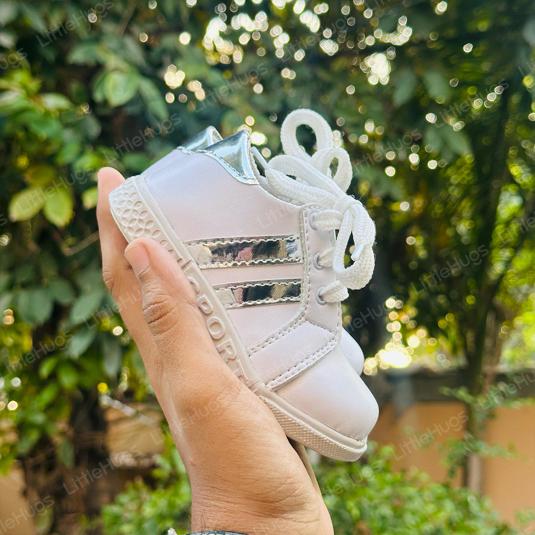 White and Silver Lining Imported Sneakers for Boys and Girls