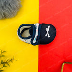 Load image into Gallery viewer, Navy Blue Ribbon Soft Fleece Newborn Girls Shoes | GS1001A
