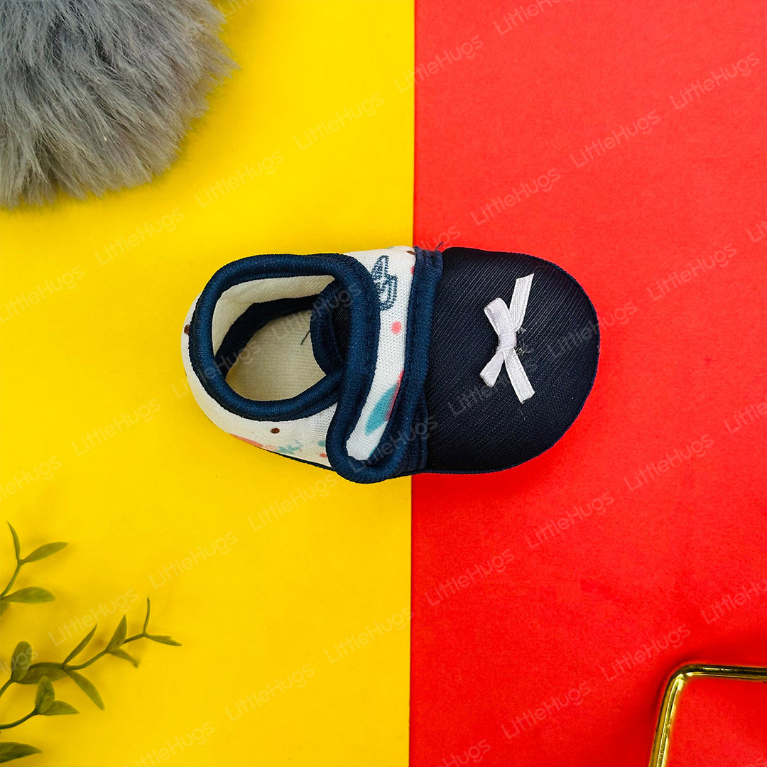 Navy Blue Ribbon Soft Fleece Newborn Girls Shoes | GS1001A