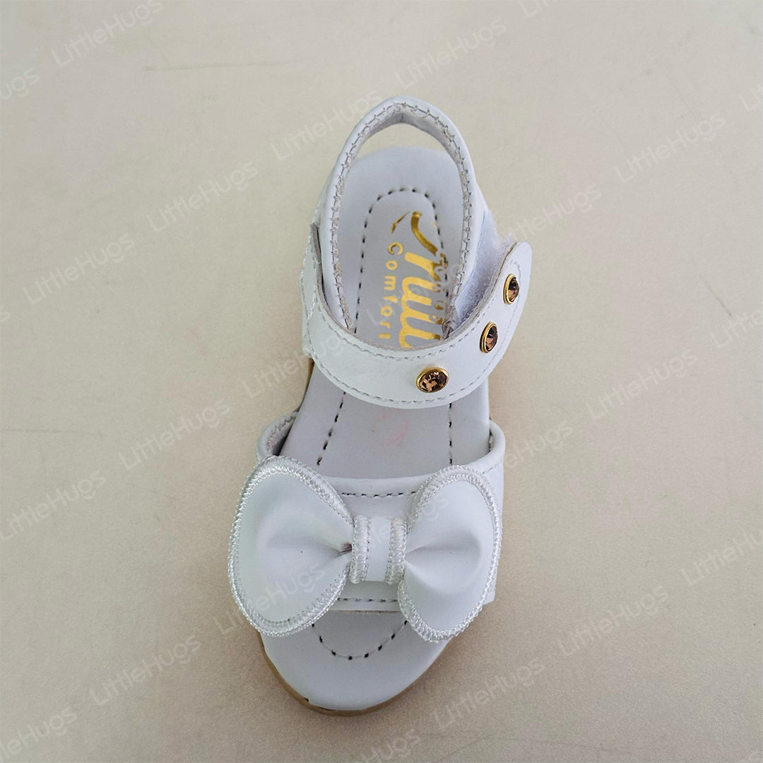 White Bowknot with Stripes Baby Girl Fancy Sandals