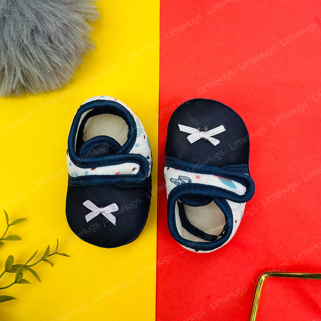 Navy Blue Ribbon Soft Fleece Newborn Girls Shoes | GS1001A