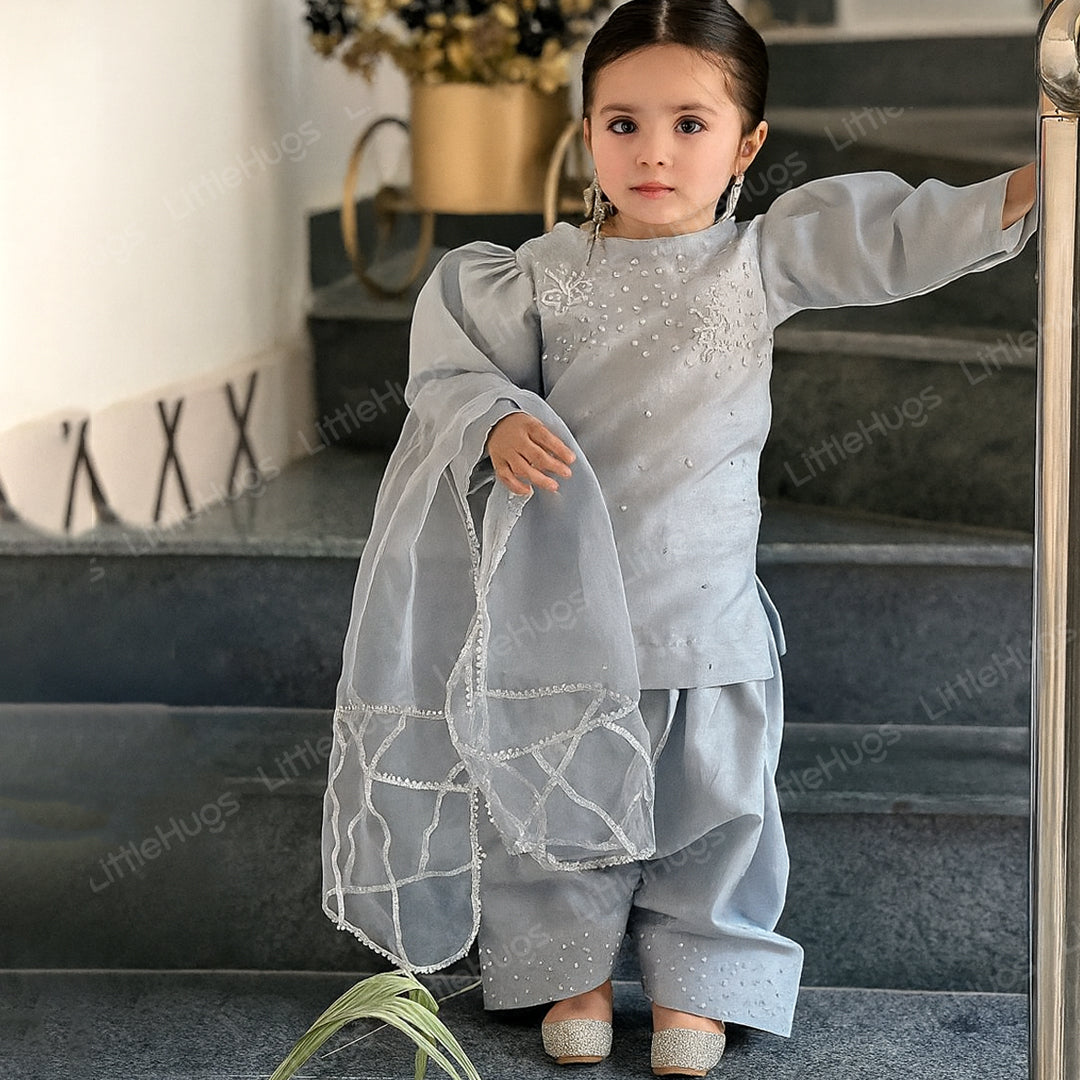 Stylish Light Blue Dress for Little Girls | Beautiful Outfit