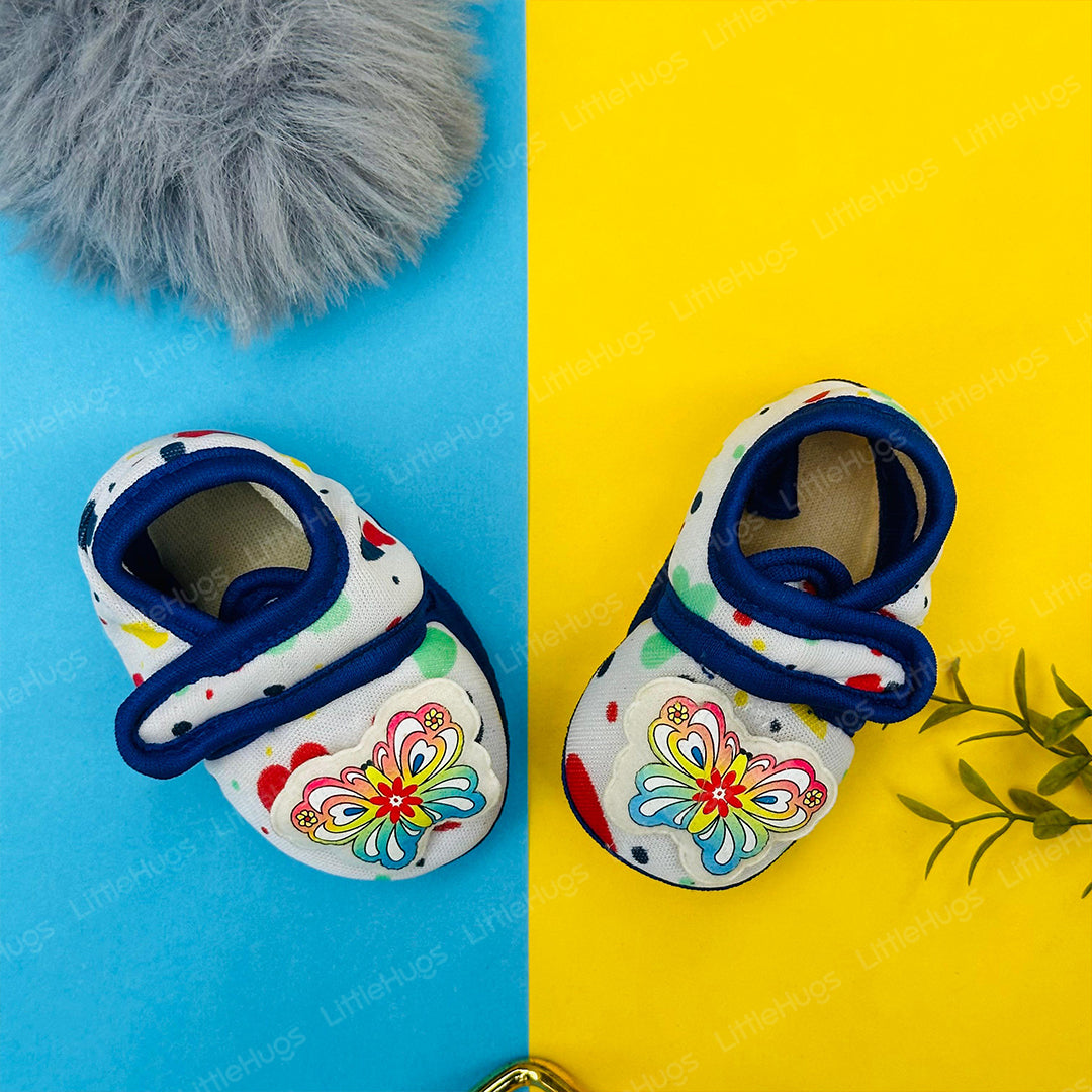 Blue And White Butterfly Fleece Newborn Girls Shoes | GS1001C