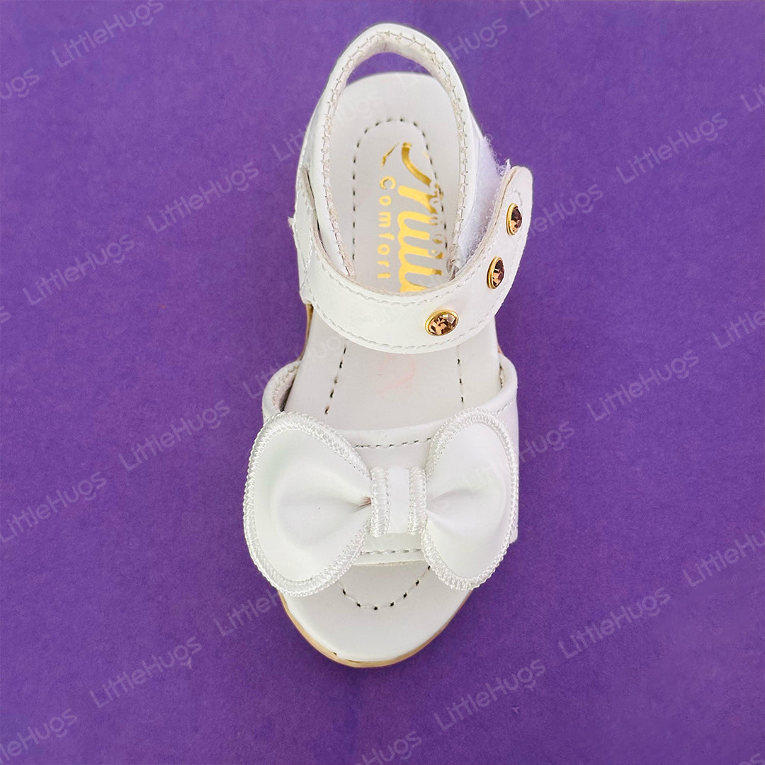 White Bowknot with Stripes Baby Girl Fancy Sandals