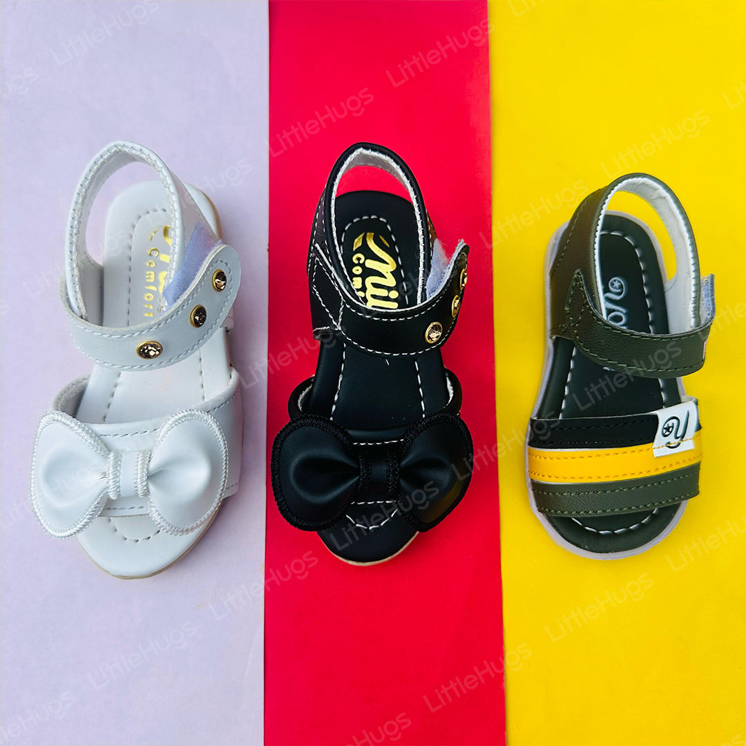 White Bowknot with Stripes Baby Girl Fancy Sandals