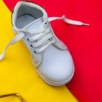 Load image into Gallery viewer, White And Golden Lining Boys And Girls Imported Sneakers | BGS
