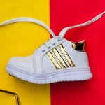 Load image into Gallery viewer, White And Golden Lining Boys And Girls Imported Sneakers | BGS
