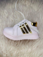 Load image into Gallery viewer, White And Golden Lining Boys And Girls Imported Sneakers | BGS
