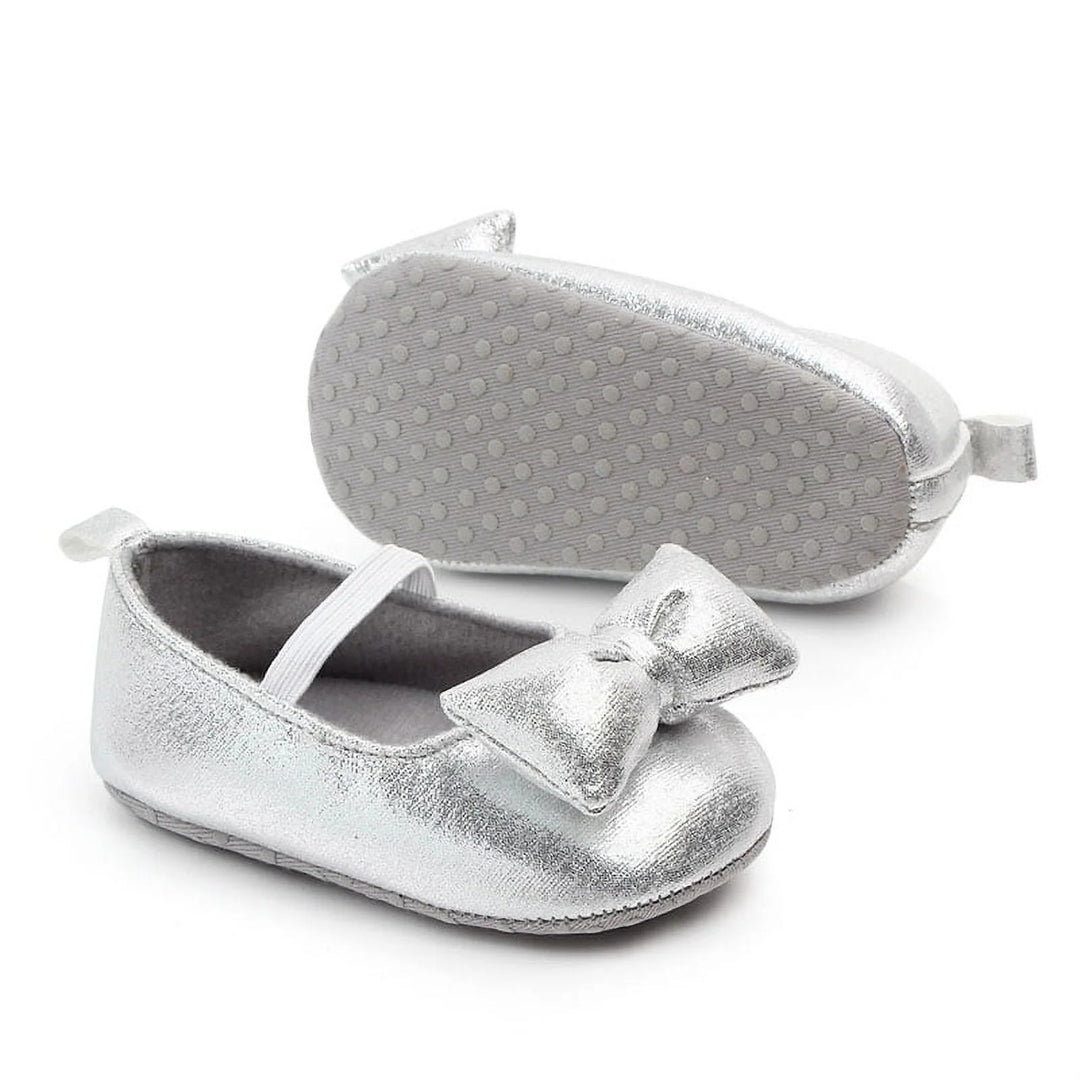 Baby Girl Silver Light wieght Bowknot Pre Walkers Shoes